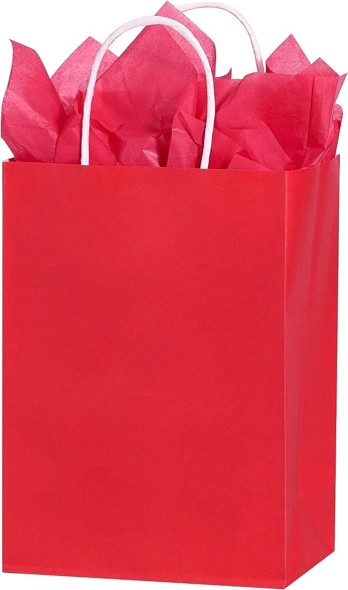 Papieren draagtas 25x - 18x8x22cm - rode kraftpapier - met gedraaide handgrepen - ideaal voor geschenken - SnelShoppen