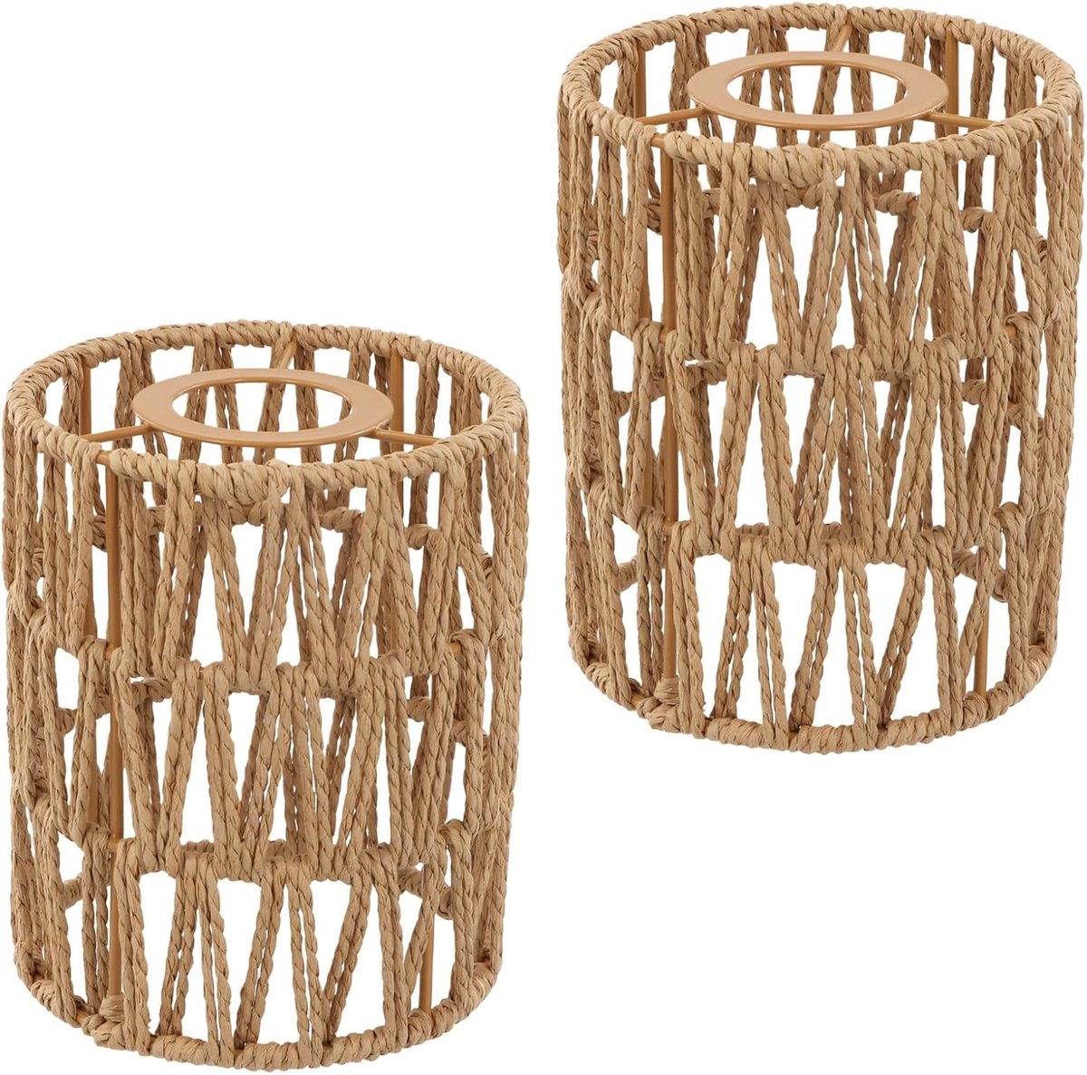 Lampenkap van natuurlijk rotan, boho-en staande lamp, lampenkap voor hanglamp, mand, lantaarn, plafondlamp, vervangingsscherm, diameter 12 cm, 2 stuks