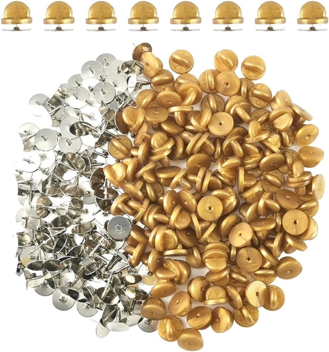200 stuks/100 set rubberen pinruggen met stropdaspennen, lege pinnen, PVC-rubberen pinrug voor uniformbadges rughouder, reversspeld (goud)