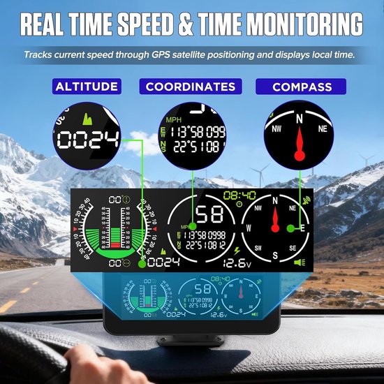 M60 Auto Hellingsmeter Digitale GPS Snelheidsmeter HUD Weergave Clinometer met Kompas voorAlle Voertuigen SUV Offroad — afbeelding 5