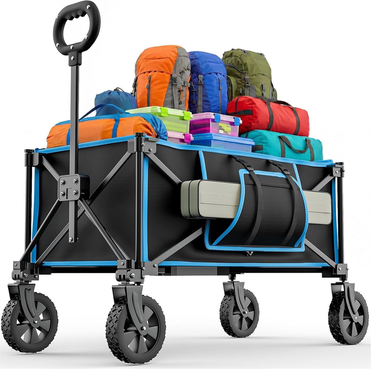Opvouwbare Bolderkar met Wielen, 150L Wagon Cart Robuuste Bolderkarren voor Boodschappen, Sport, Tuin, Winkelen en Kamperen