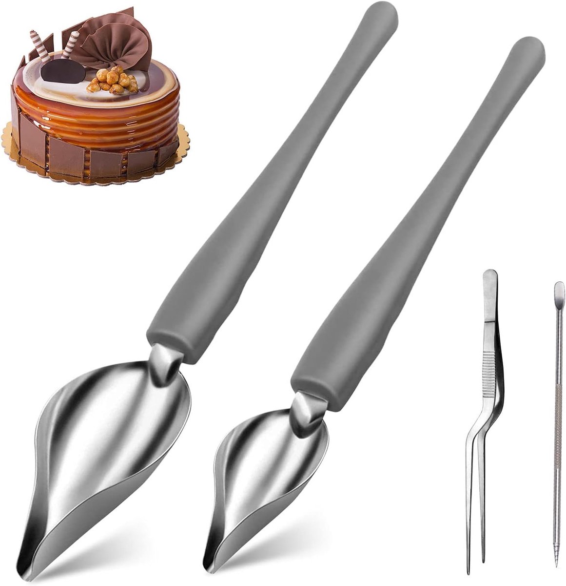 2 stuks roestvrijstalen lepels & pincet & pull-naalden, lepel voor het versieren van taarten, chocolade, koekjes