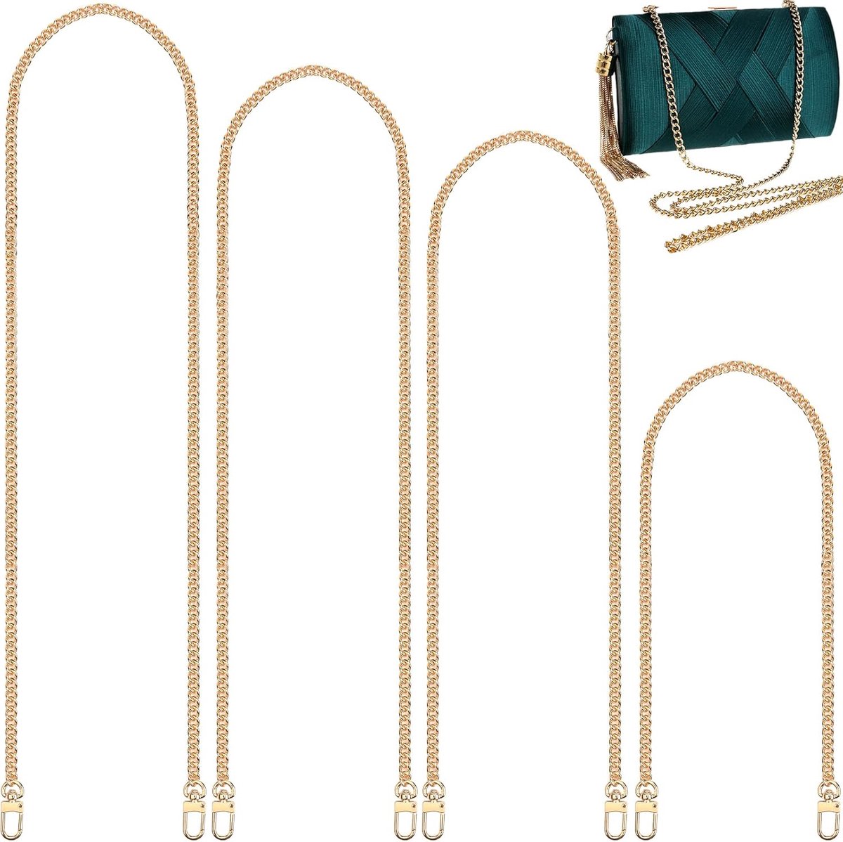 4 stuks gouden tas ketting, gouden tas ketting riem 120 cm, 110 cm, 100 cm, 60 cm, handtas ketting, voor dames handags, doe-het-zelf handags, portemonnee, crossbody tassen