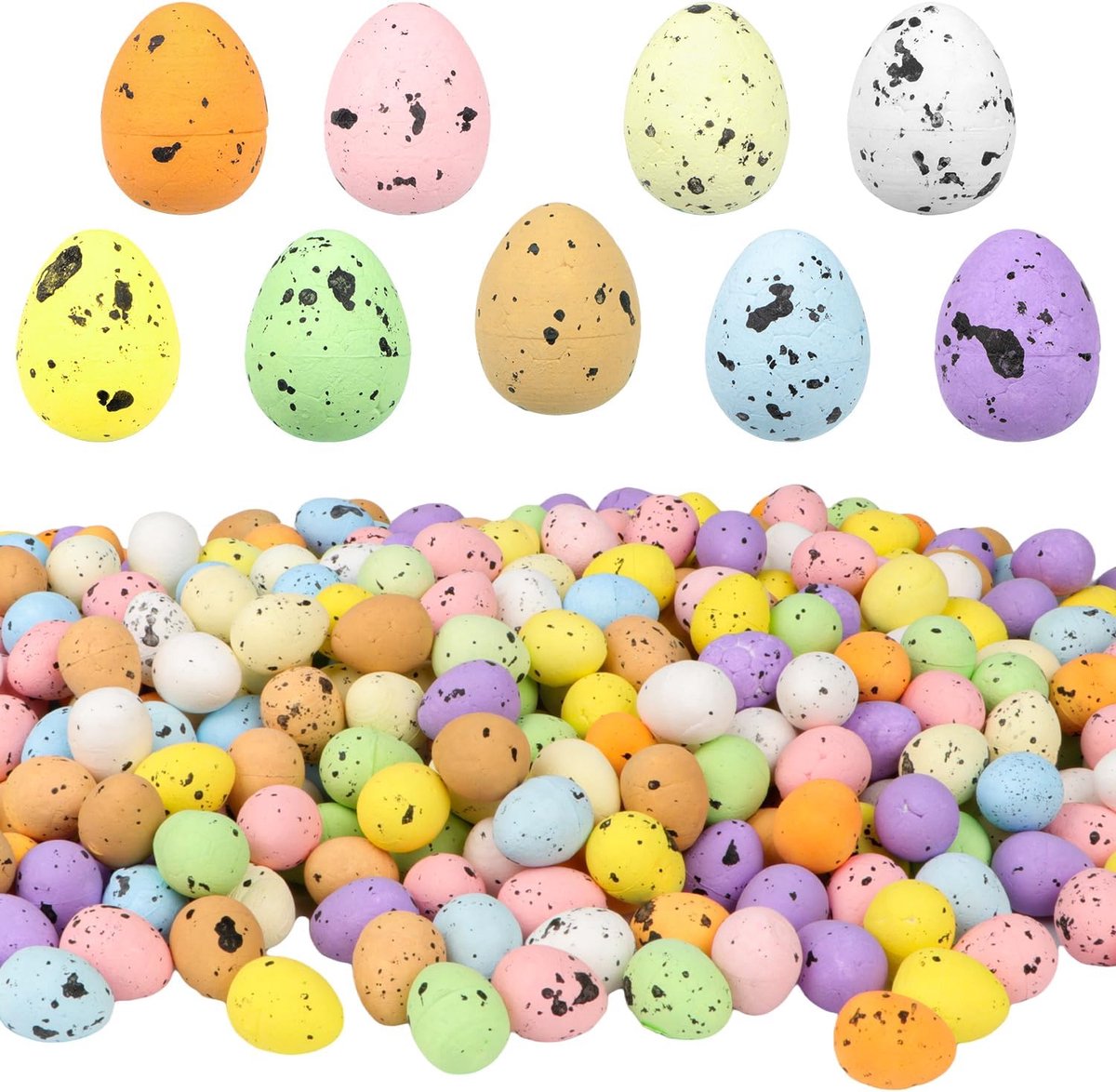 400 stuks paaseieren, bonte schuim, mini-eieren, kunstvogels, kunstvogels, decoratie, voor Pasen, lente, feest, mand, vullings, huistafel, decoratie, 1,6 x 2 cm