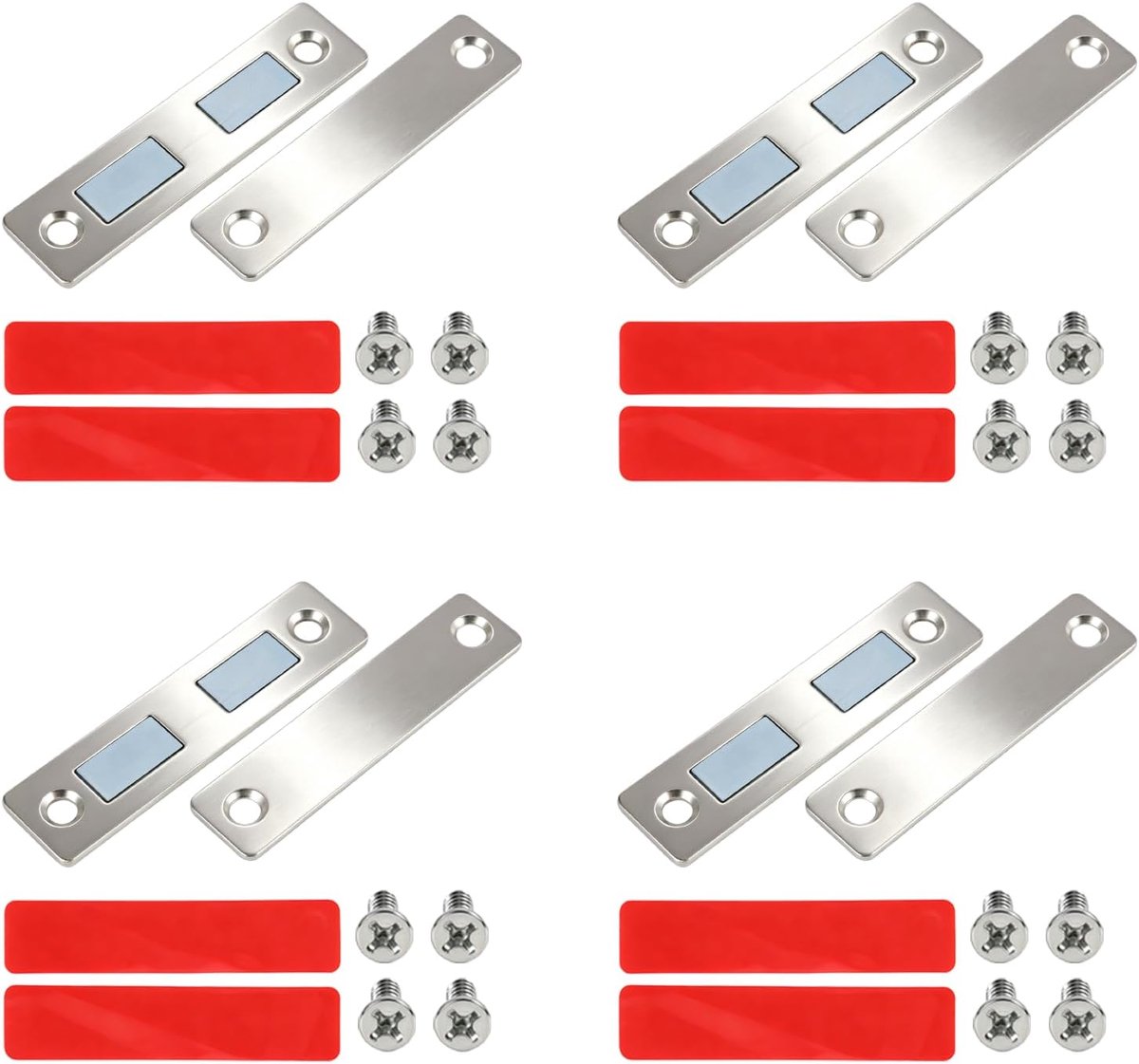 Set van 4 magneten voor kastdeur, ultradun, meubelmagneet, voor kast, keuken, lade, schuifdeur, meubels, huis, kantoor, camper, zilverkleurig
