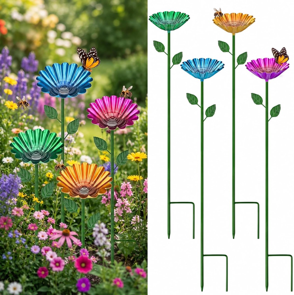 Insectendrinkbak voor Tuin – 4 Stuks Bijenbad met Bloemdesign, Drinkbak voor Bijen, Vlinders en Vogels, Waterplaats voor Tuin, Balkon en Terras Decoratie (A)