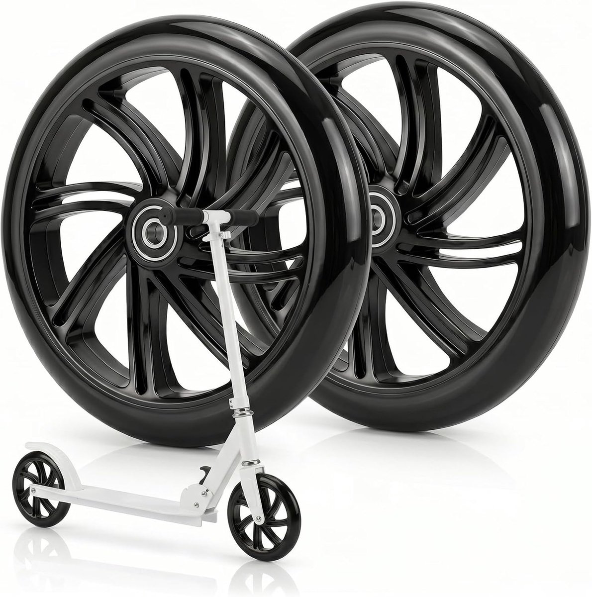 200 mm stuntstep-wielen, scooterbanden, reservewielen, scoot and ride step, accessoires voor step, met velgen van aluminiumlegering en anti-blokkeerlagers (2 stuks, 200 mm, zwart)