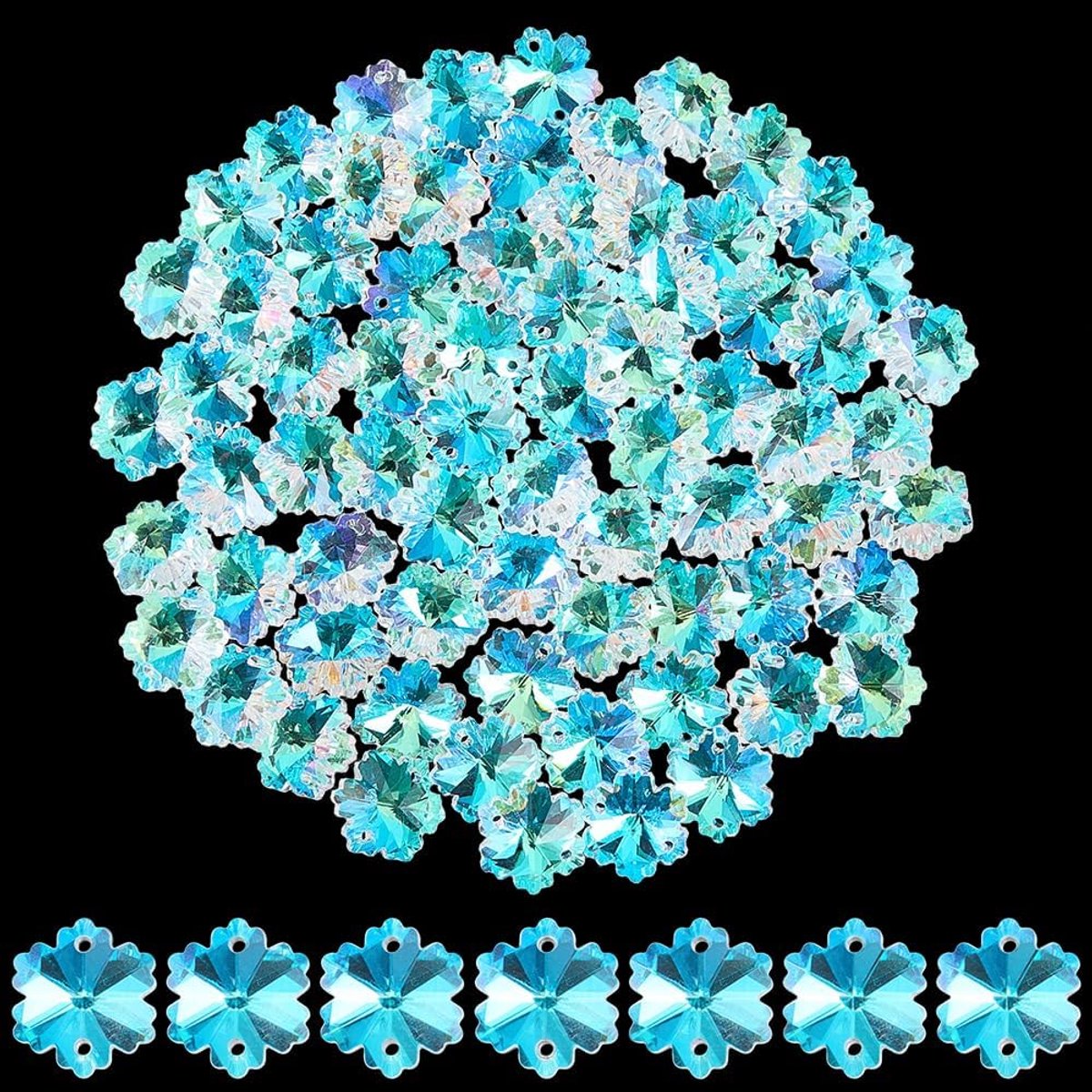 80 stuks 2 gaten kristallen prisma kralen kristal sneeuwvlok kralen 14 mm transparante facet kroonluchter vervanging heldere AB Suncatcher Charm Spacer opknoping connectoren voor doe-het-zelf