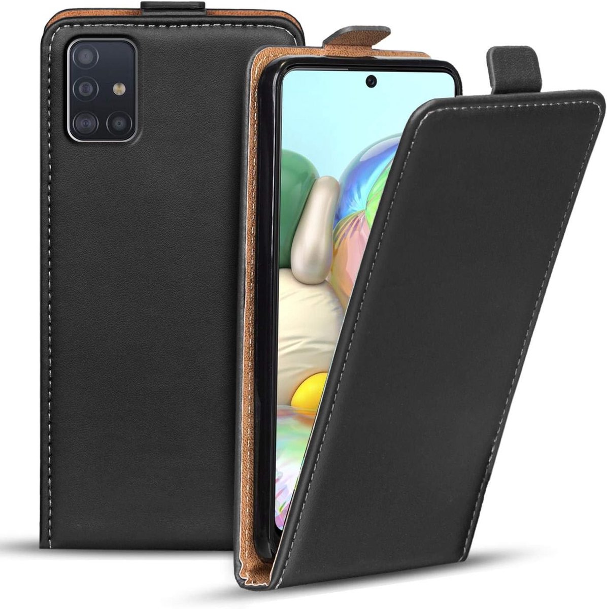 Hoesje voor Samsung Galaxy A51, verticaal Flipcase Premium Flip Cover voor Samsung A51 Case, Zwart