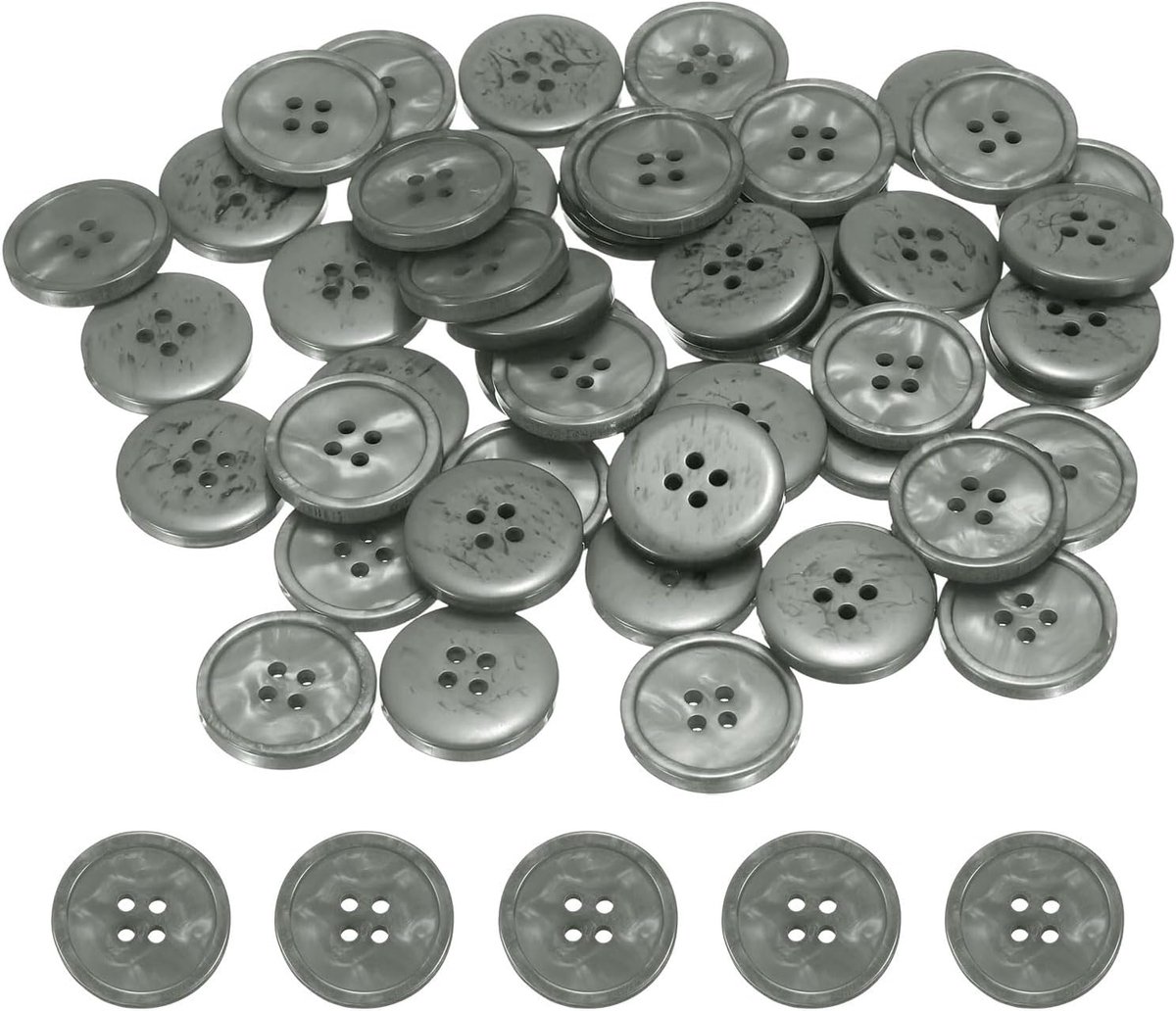 Knopen 25 mm (0,98 inch) 4 gaten ronde hars reserveknoppen voor kleding DIY ambachtelijke decoratie grijs