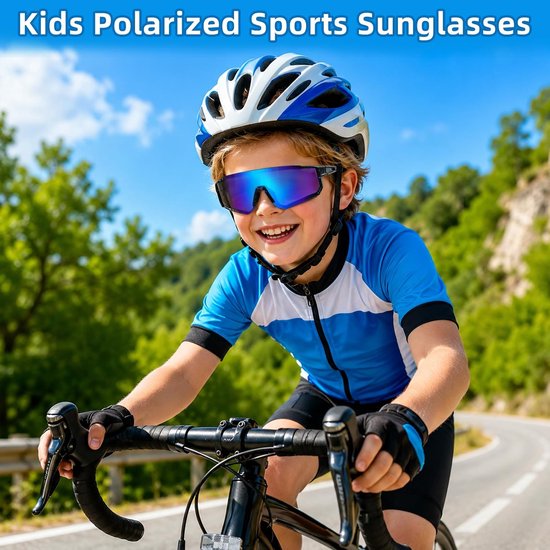 zonnebril voor kinderen, fietsbril, jongeren, sportbril, UV400-bescherming, gespiegelde zonnebril voor jongens en meisjes, voor outdoorsport, fietsen — afbeelding 3