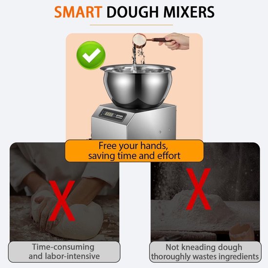 Deeg Mixer - Kneedmachine Keuken - Bakken Brood - Krachtige Motor - 8 kg Capaciteit - Zilver — afbeelding 5