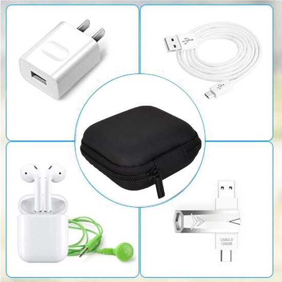 6-delige draagbare hoofdtelefoontas, mini-EVA-organizer, harde schaal met ritssluiting en interne mesh-opbergtas voor bluetooth-hoofdtelefoon, kleine apparaten, oplaadkabel/sleutels (zwart) — afbeelding 4