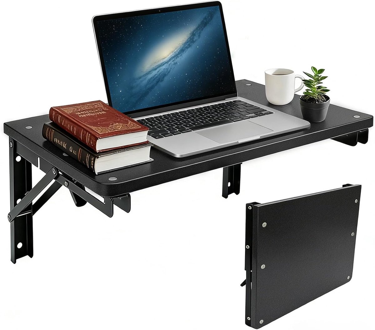 Wandtafel, 55 x 30 cm, Zwart | Houten Wandtafel, Opvouwbaar, Geschikt Voor Woonkamer, Slaapkamer, Wasruimte, Keuken, Garage, Ruimtebesparend