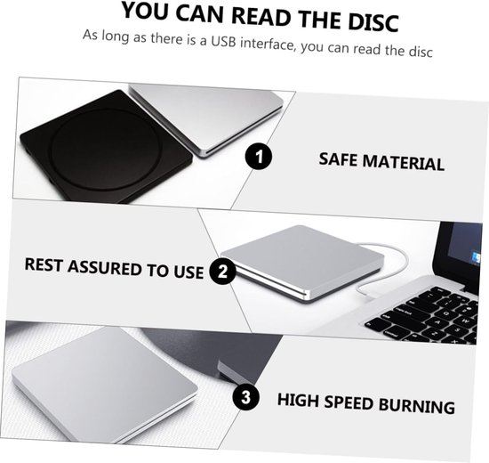 Externe Dvd Brander - Draagbare Schrijver - Data Back-up - Ultradun Ontwerp - 14.2 cm - Zilver — afbeelding 4