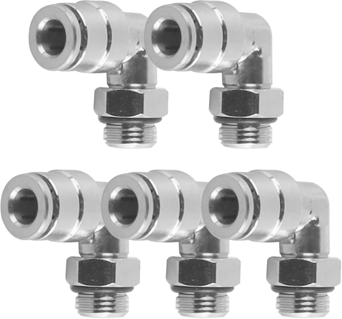 5 stuks 6 mm buis OD X 1/8" Bsp mannelijke draad met O-ring elleboog vernikkeld messing druk om pneumatische drukvergrendelingsfitting aan te sluiten