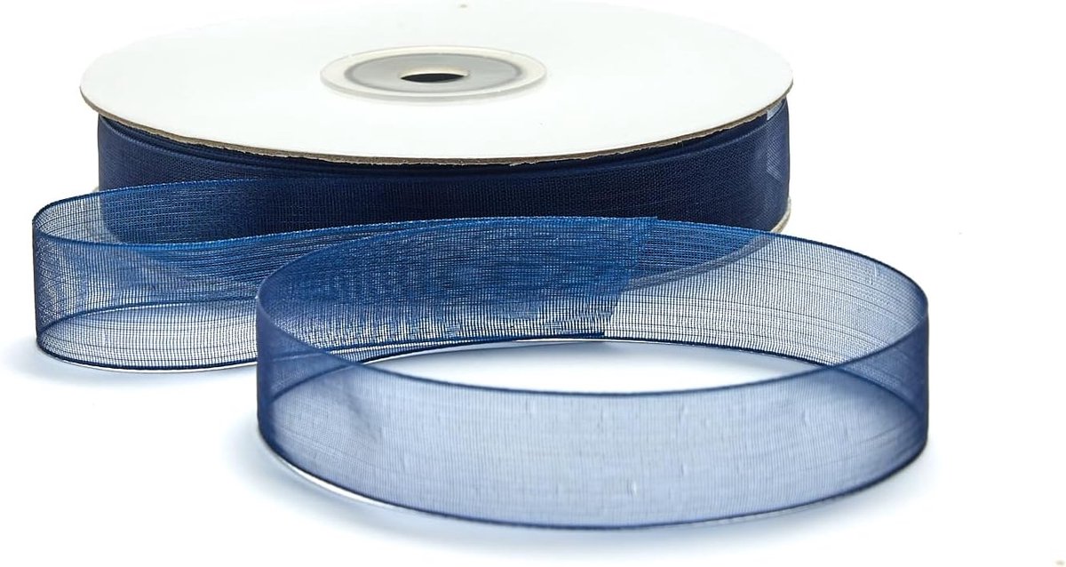 Organza lint 10 mm x 50 m, transparant, voor gastgeschenken, feesten, knutselen, bruiloft, verjaardag, handwerk, Kerstmis, decoratie (blauw)