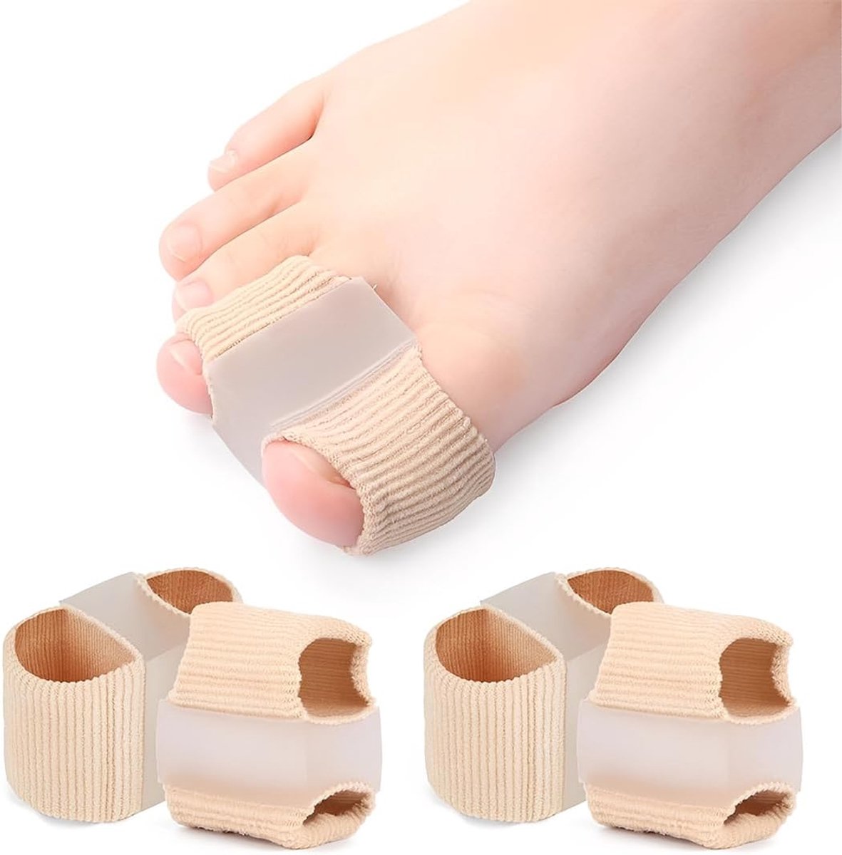 4 stuks teenverdelers, dubbele teenspreider voor overlappende tenen, gel teencorrecties, voor mannen en vrouwen (beige)