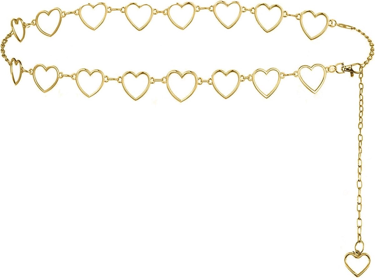 Kettingriem voor dames, perzik, hart, hanger, schakelriem, verstelbare metalen gevlochten riem voor jurken