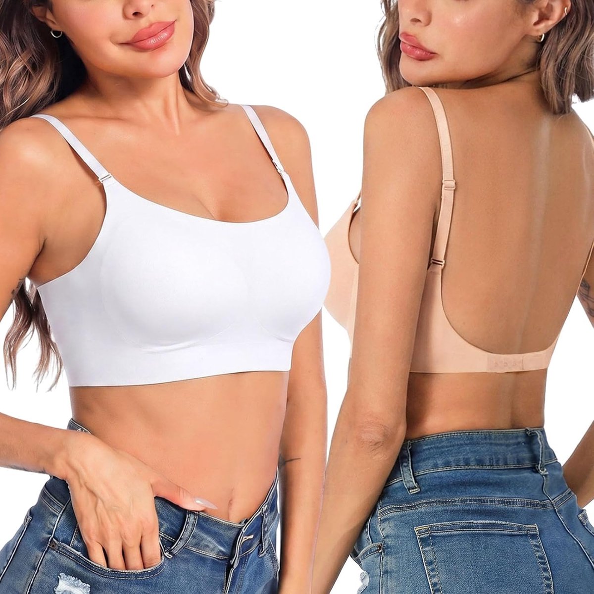 Zonder beugel, onzichtbaar en licht, bralette voor dames, met diepe U-hals, ondergoed, comfort, meerdere draagmogelijkheden