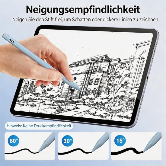 Stylus voor iPad (2026-2018) - 13 minuten snel opladen, kantelsensor, polsafstoting - geschikt voor iPad 10-6Gen, 11GenA16, Air 11/13" M2-M4, Pro 11/13" M4/M5, Pro 12.9", Air 5-3e Gen, Mini 7- 5 Gen — afbeelding 3