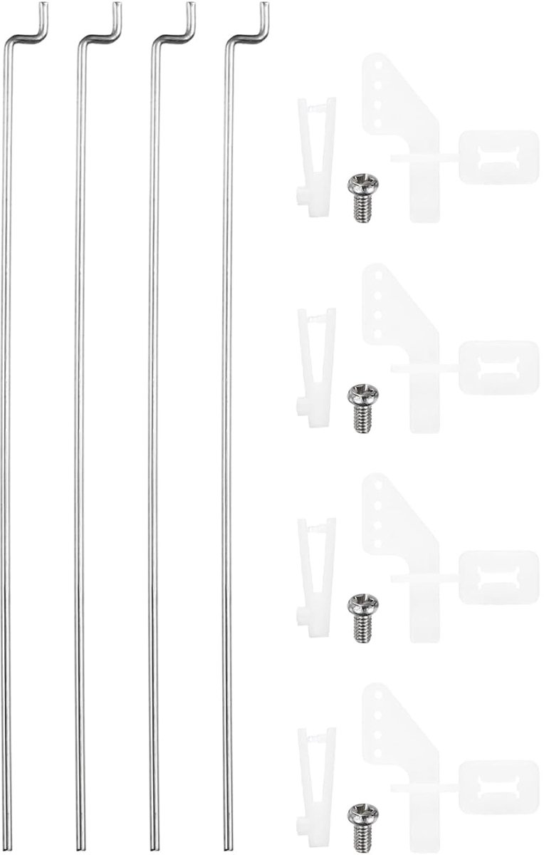 4 stuks 304 roestvrij staal 1x80mm Z duwstangen onderdelen, 4 stuks nylon stuurhoorns voor DIY RC auto boot vliegtuig helikopter model vervanging, zilver