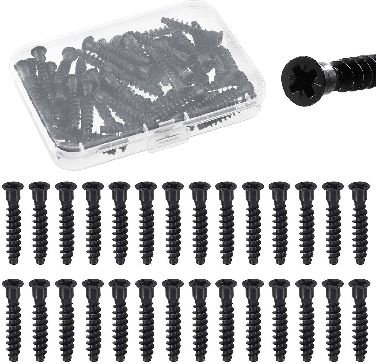 50pcs M7 x 40mm Pozi-Flat Head Confirm Schroeven Kit, Zwarte Koolstofstaal Cross Self-Tapping Schroef, Pozi Drive Meubel Schroeven voor Kabinet, Stoel, Meubel Verbinden