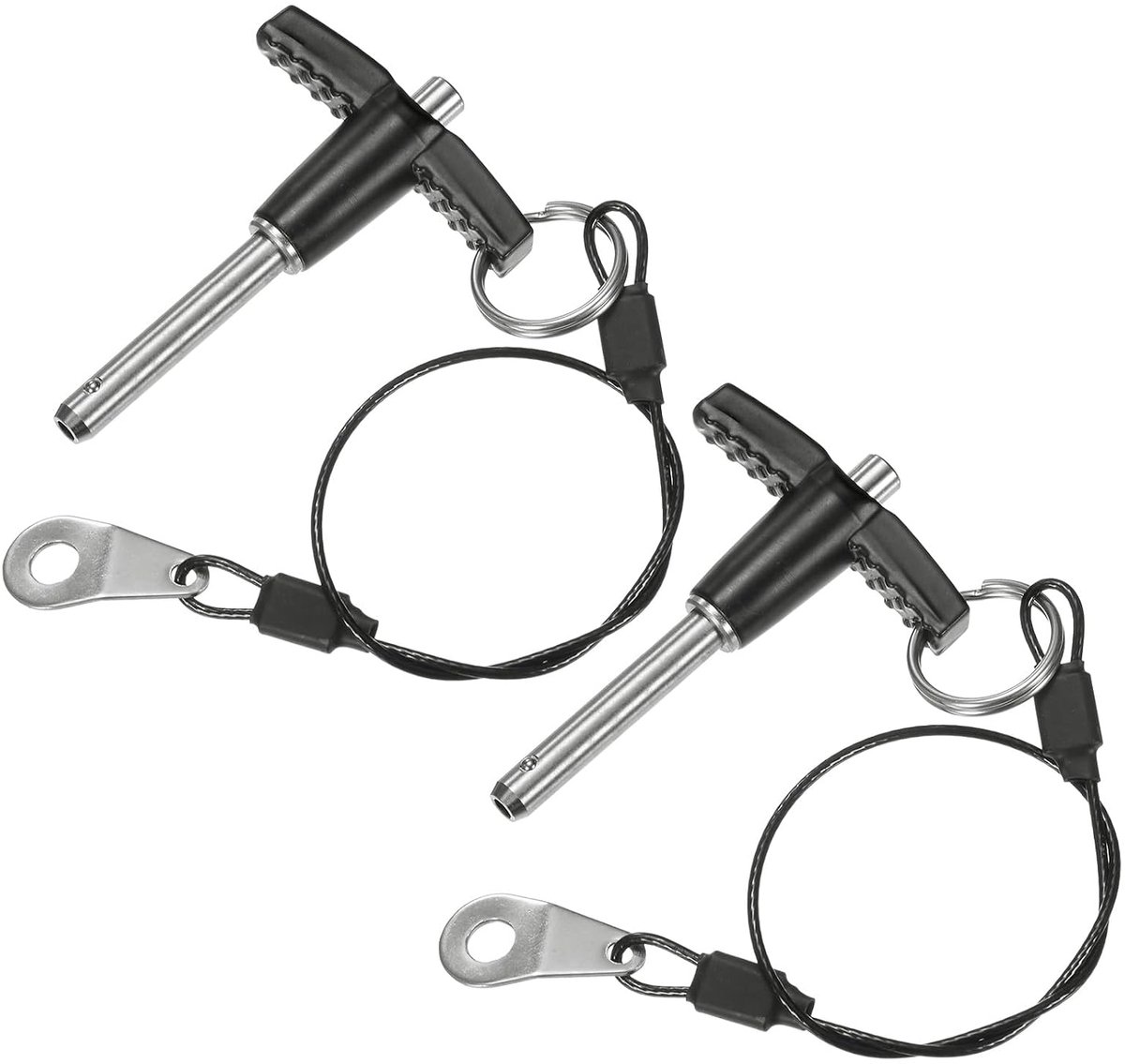 2 reversspeldjes T-greep, 1/4 inch (6 mm) diameter 1-3/16 inch (30 mm) lengte spelden snelsluiting W met sleutelkoord voor luchtvaart/sportschool/auto [roestvrij staal 304]