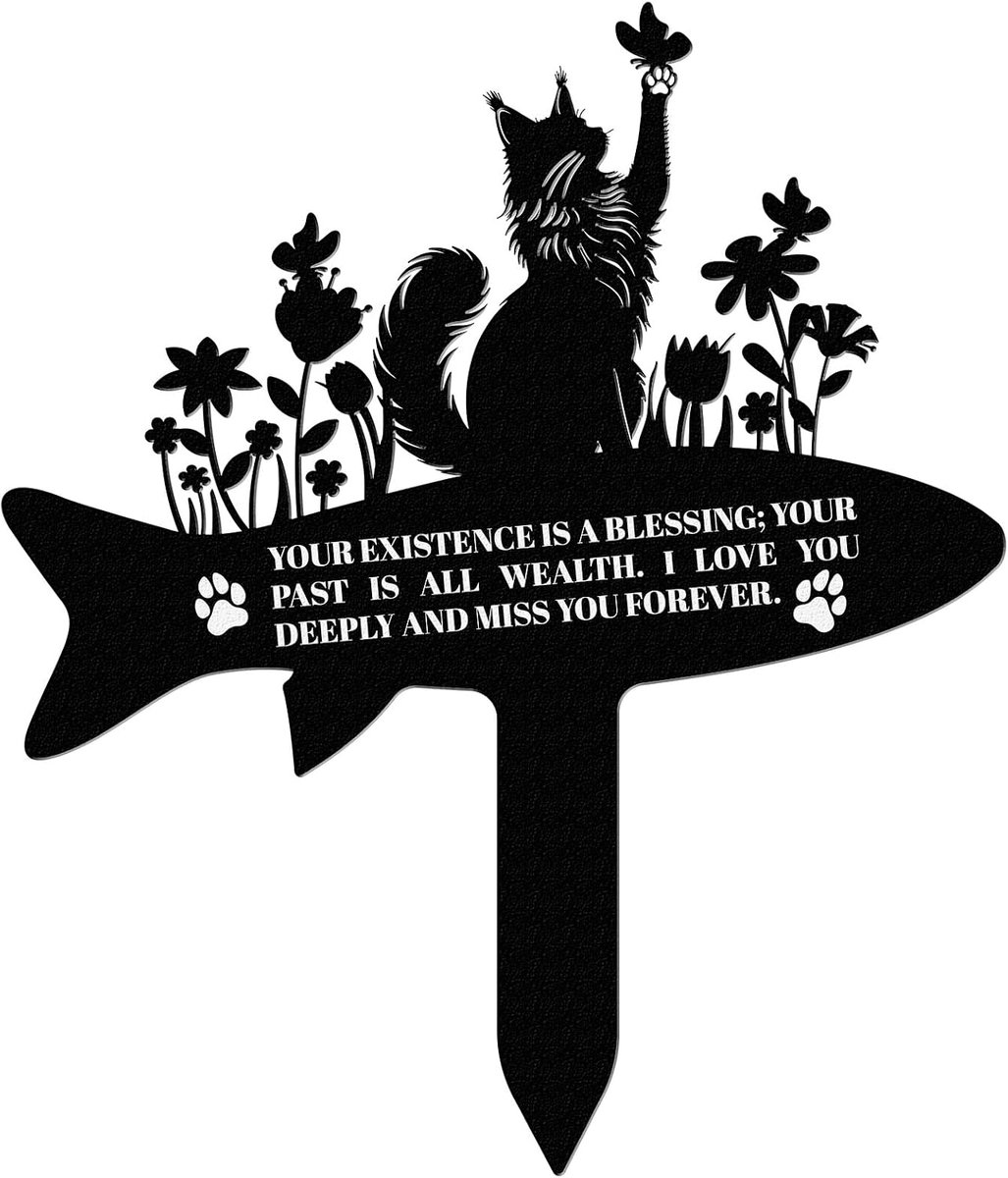 Grafplaat met gravure kat en hond gedenksteen outdoor grafdecoratie weerbestendig herdenkingsplaat buiten leisteen plaat decoratie voor dieren graf rouwcadeau voor herinnering (kat)