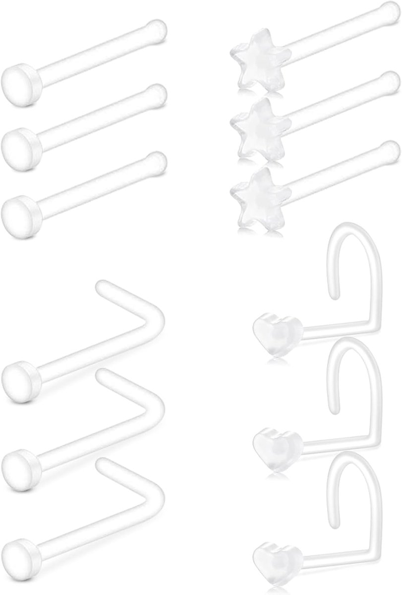 Clear Nose Studs Neus Bone L-vormige Acryl Pigtail Piercing Retainers | Hypoallergene Plastic Sieraden voor Werk & Genezing | Platte achterkant Sterhart