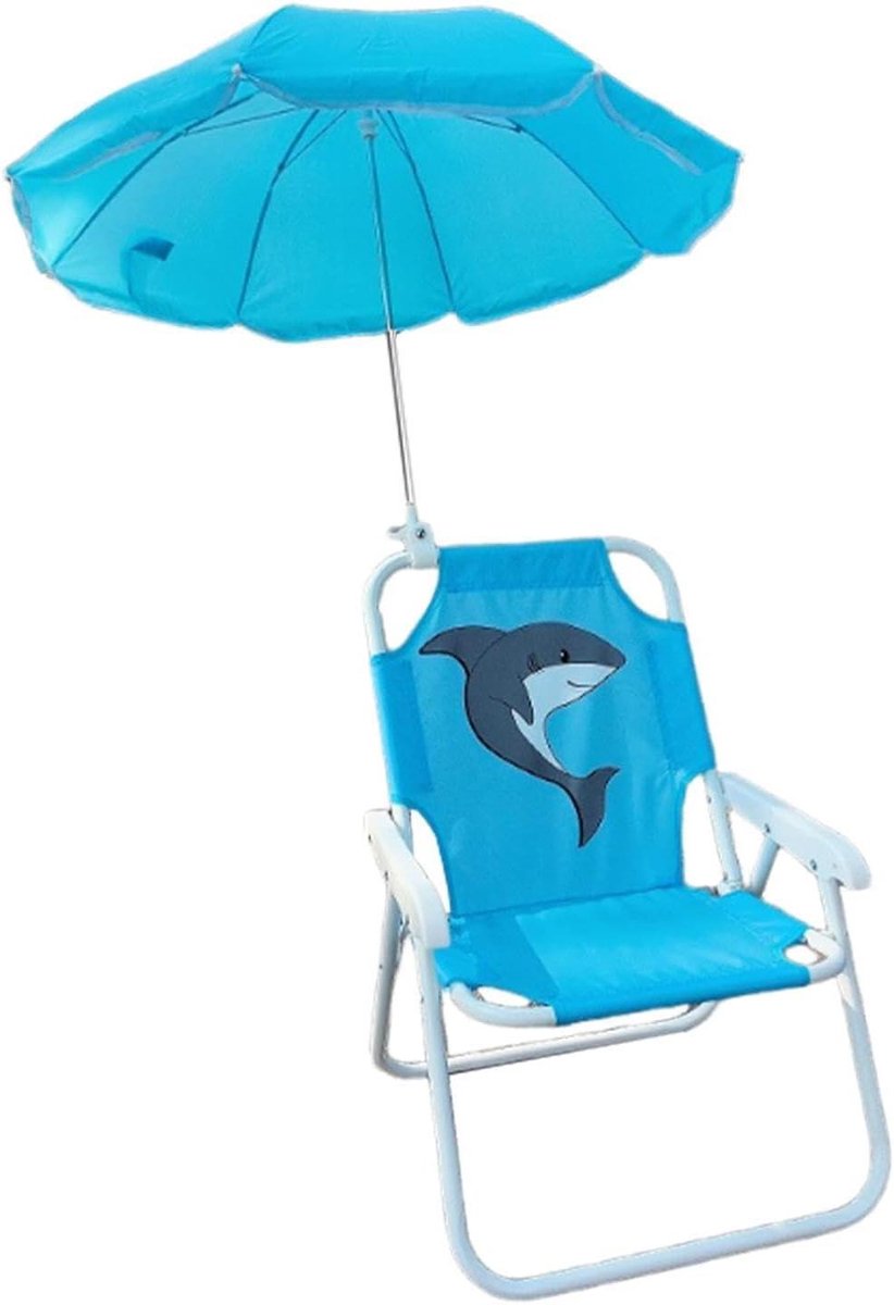 Kinder Strandstoel - Opvouwbare Stoel - Buiten Zitten - Met Zonnescherm - 38x52cm - Haai