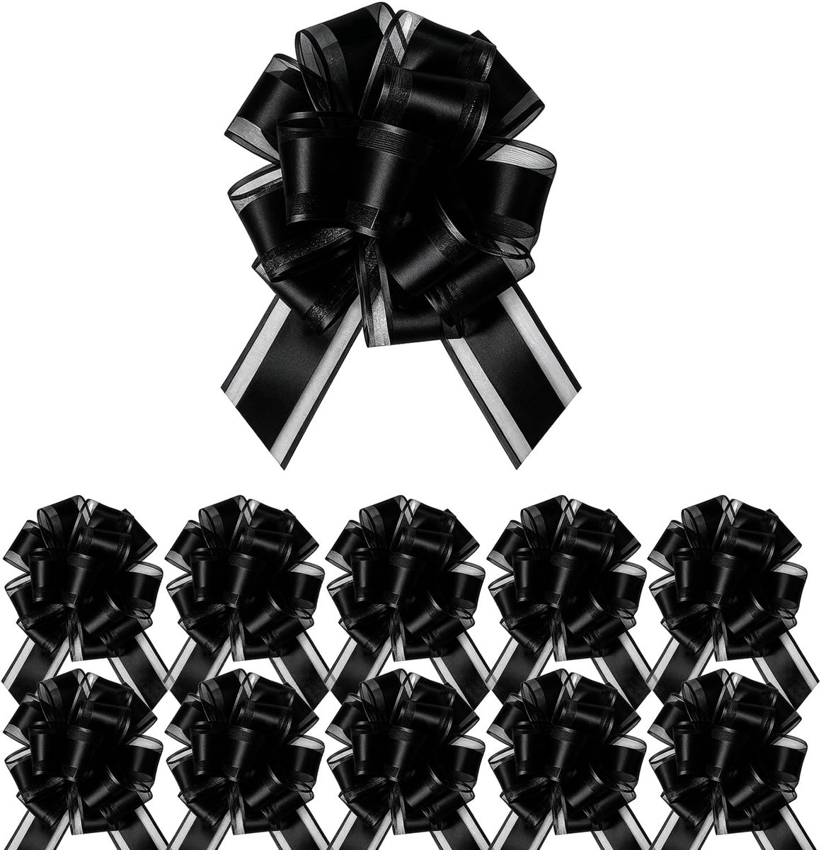 10 stuks 10cm zwarte cadeaulinten, organza trek linten, voor cadeauverpakking, trouwauto decoratie, verjaardagsfeesten en bloemenmand decoratie