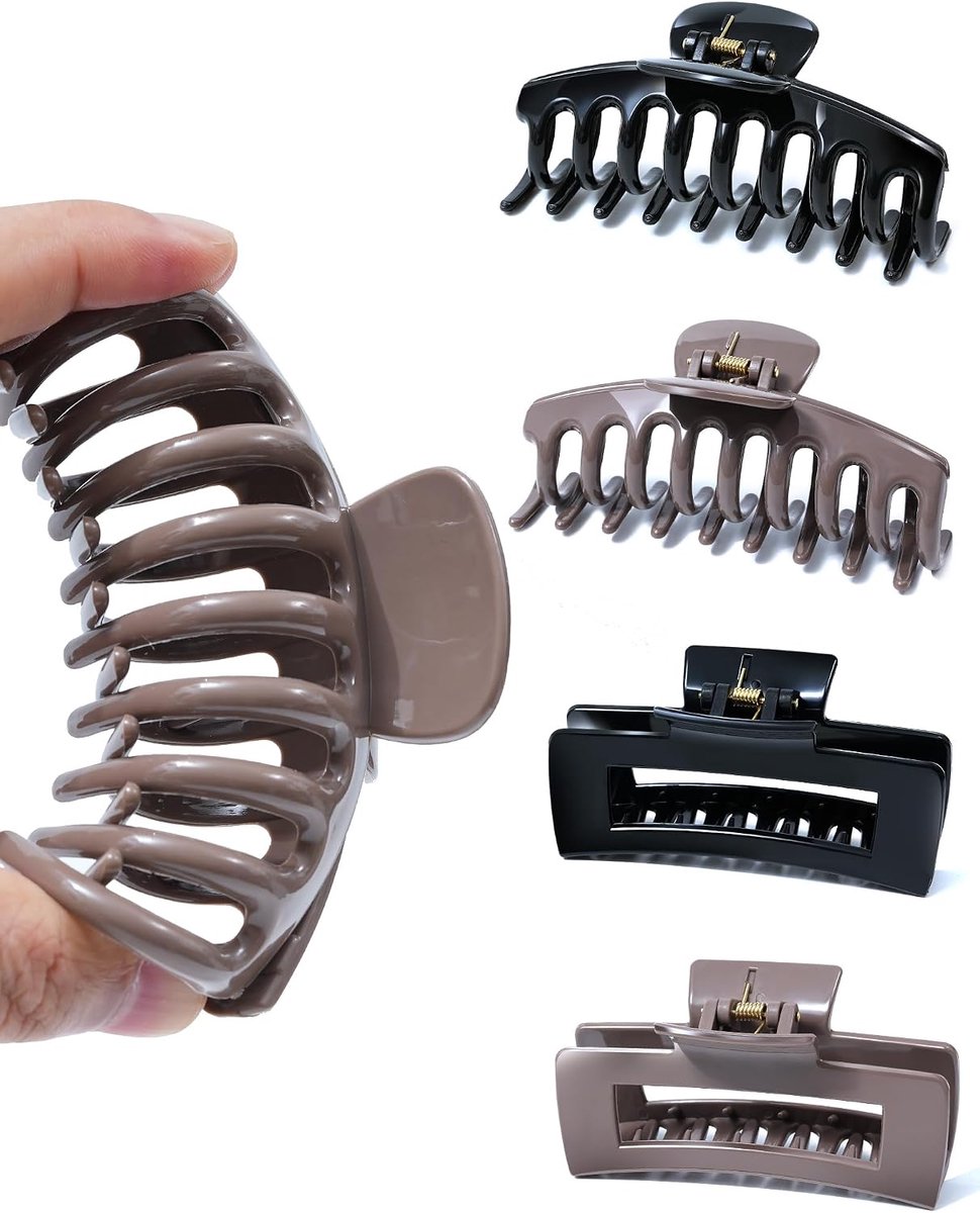 Cloud Clip: 4 stuks zachte siliconen haarklammen, flexibel & anti-rutsch, sterkere vastzetting voor dames, Squishy Hair Claw Clips (Zwart Bruin)