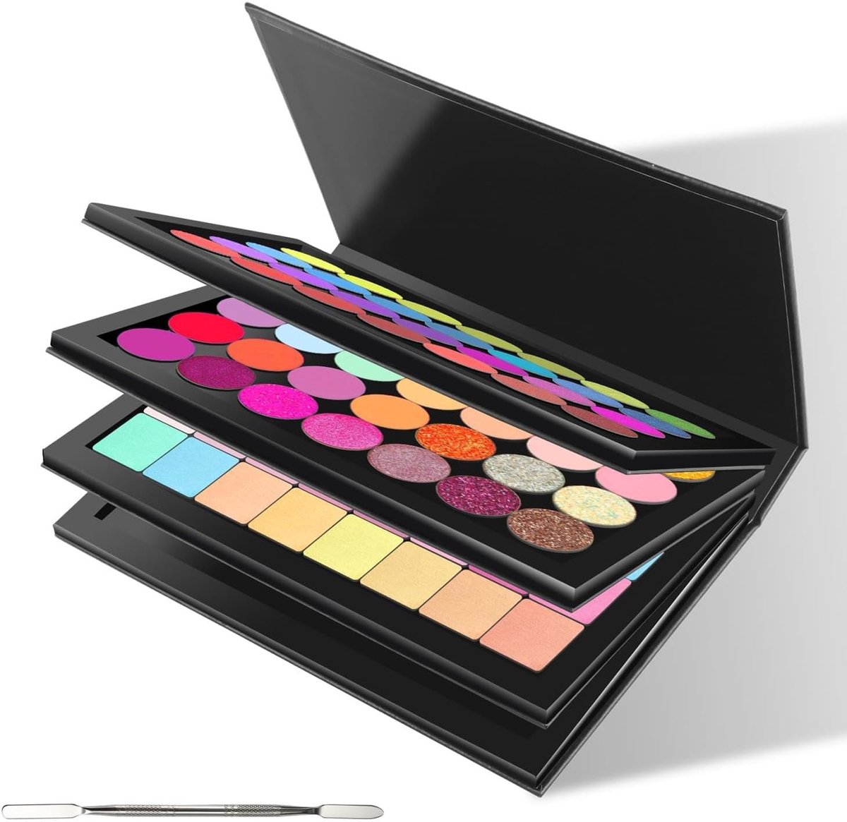 Make-up palette 4 lagen - PU leren omslag - Waterproof en makkelijk schoon te maken - Inclusief spatula en stickers - SnelShoppen
