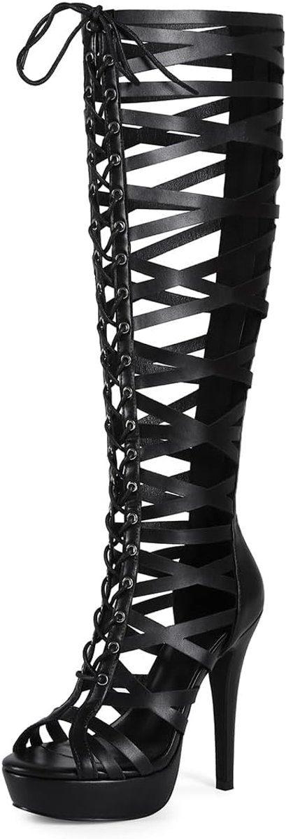Hakken Dames 39 - Zwart Laced Cut Out - Open Teen - Perfect voor Feesten - SnelShoppen