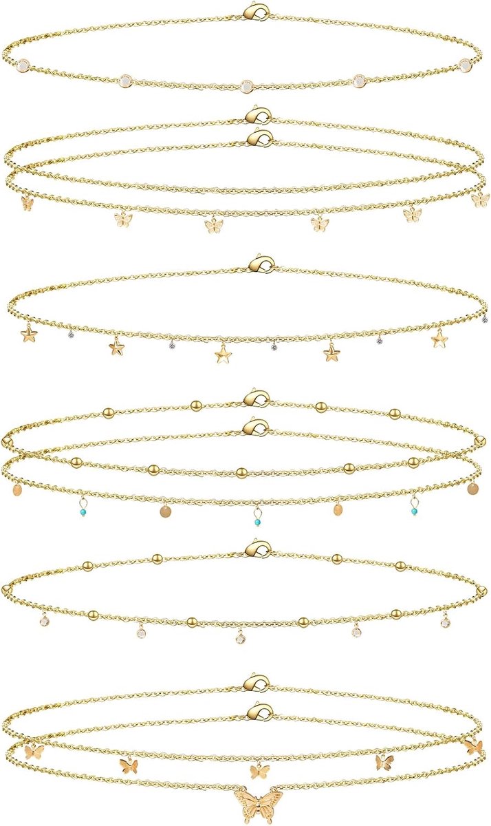 Belly Chain voor vrouwen - 6 stuks goud - verstelbaar - perfect voor strandfeesten - SnelShoppen