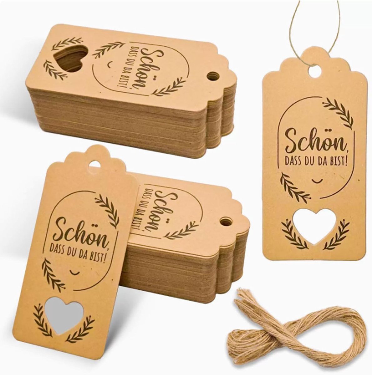 Kraftpapier hangtags 100 stuks - 20M touw - met hartvormig gat - persoonlijke cadeaulabels - SnelShoppen