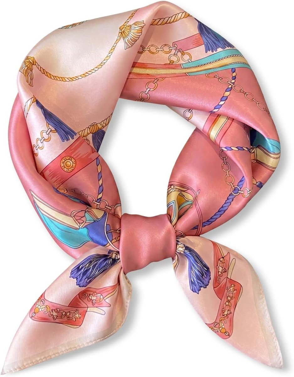 Zijden Sjaal 53 x 53 cm - 100% Moerbeizijde - Roze Kettingprint - Perfect voor elke outfit - SnelShoppen