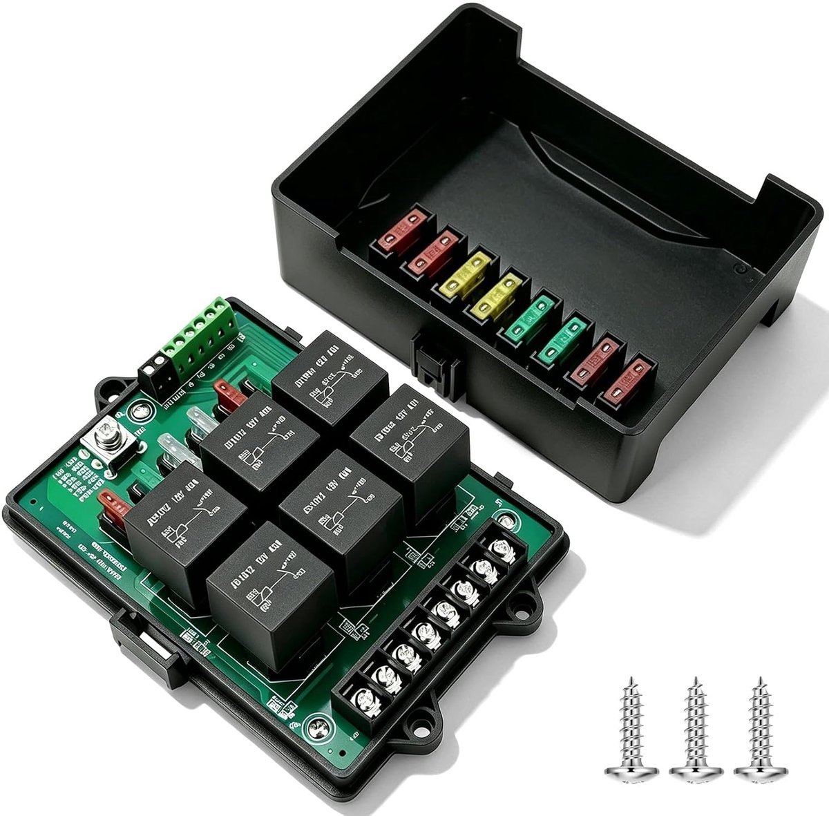 12 V zekeringrelaisbox - waterdicht - 6-voudig relais met 14 zekeringen - universele toepassing voor auto en boot - SnelShoppen