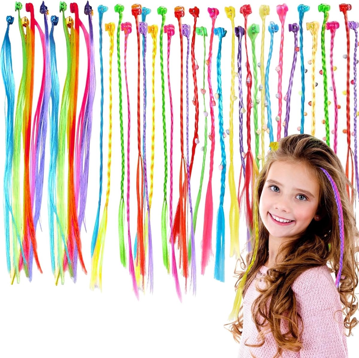 Haarextensions set 42 stuks - Kleurrijke haarclips - Haarstyling accessoires - Voor meisjes en kinderen - ShopVlot