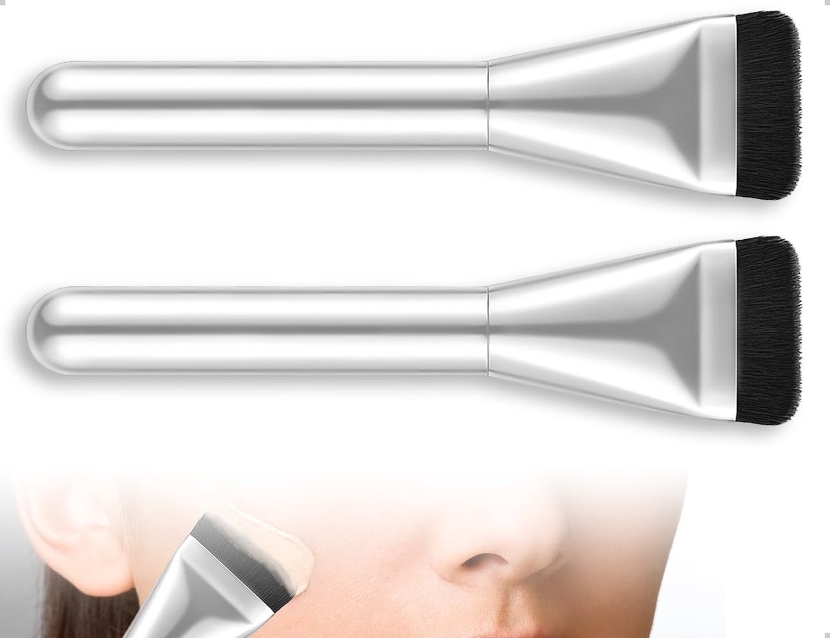 Makeup kwasten set van 2 - ultra dun en plat - perfect voor vloeibare poeder en concealer - ShopVlot