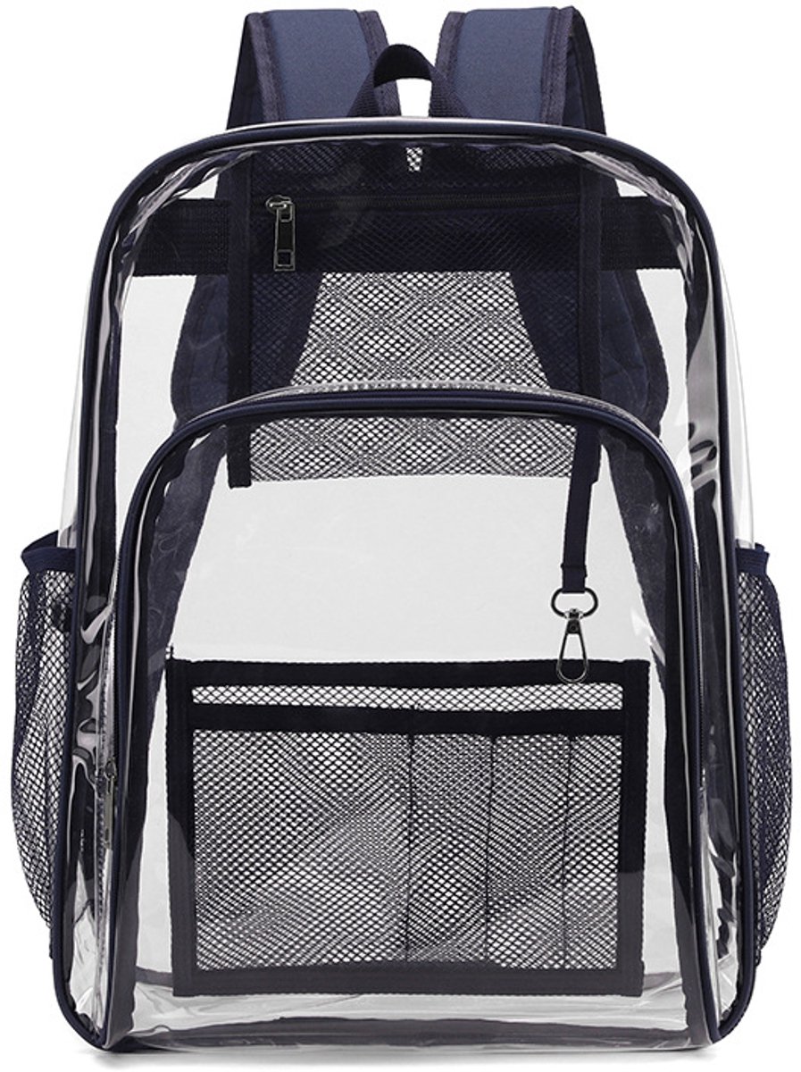 Transparante PVC-Rugzak - Versterkte Schouderbanden - Waterdichte - Doorzichtige PVC-Tas met Meerdere Vakken en Gevoerde Schouderbanden - Unisex Model voor Stadionbezoek - Reizen - Werk En Dagelijks Gebruik Buitenshuis -Blauw