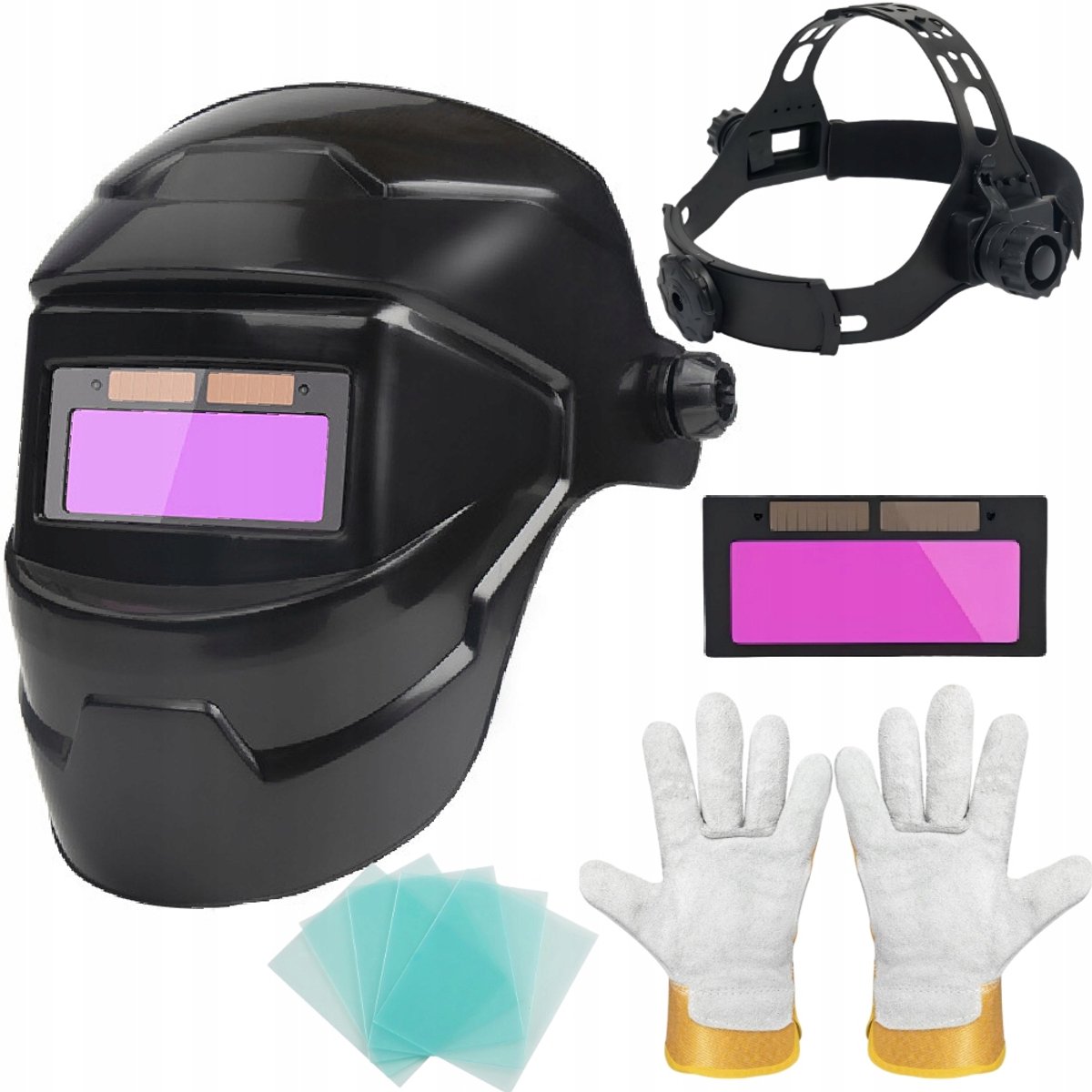 Merkloos Automatische Lashelm met 5 filters, 1 lens en handschoenen