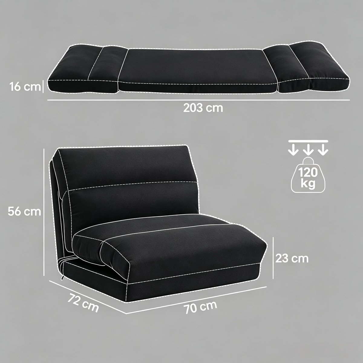 STILVORA Chaise Longue 70 X 72 X 56 Cm Verstelbaar 90 Tot 180 Graden Voor Ontspannen En Slapen Polyester Zwart
