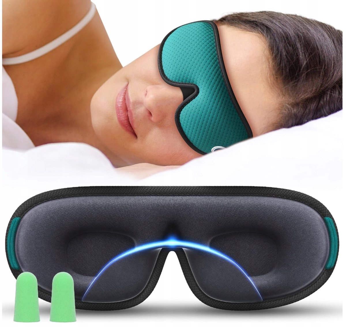3D volledig verduisterend slaapmasker met oordopjes - merkvrij