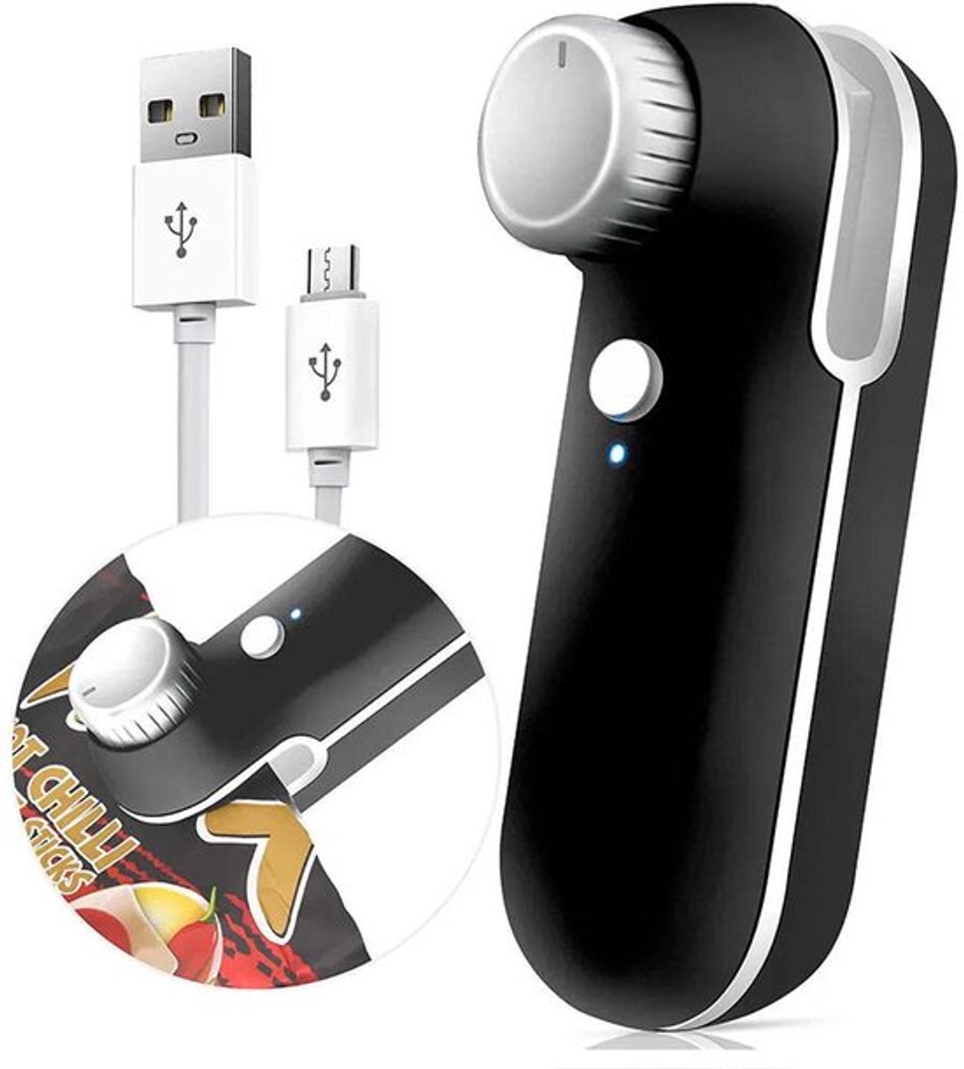 Sluitmachine, USB oplaadbare mini-sluitmachine voor snackzakjes - zwart