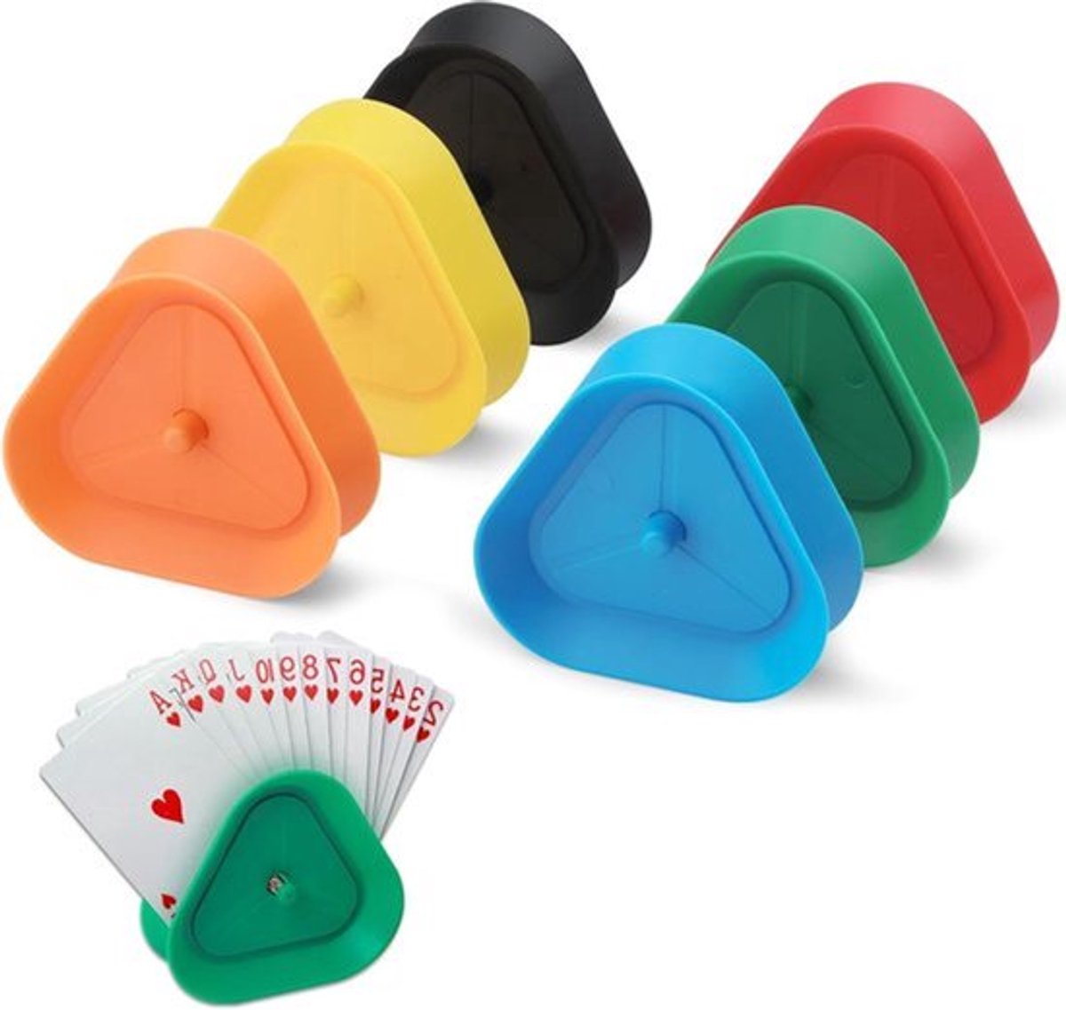 Speelkaarten spelhouders - Set van 6 (6 kleuren) | Handsfree pokerlade driehoekige staande kaarthouder | Geschikt voor maximaal 15 pokerkaarten | Voor volwassenen en feesten