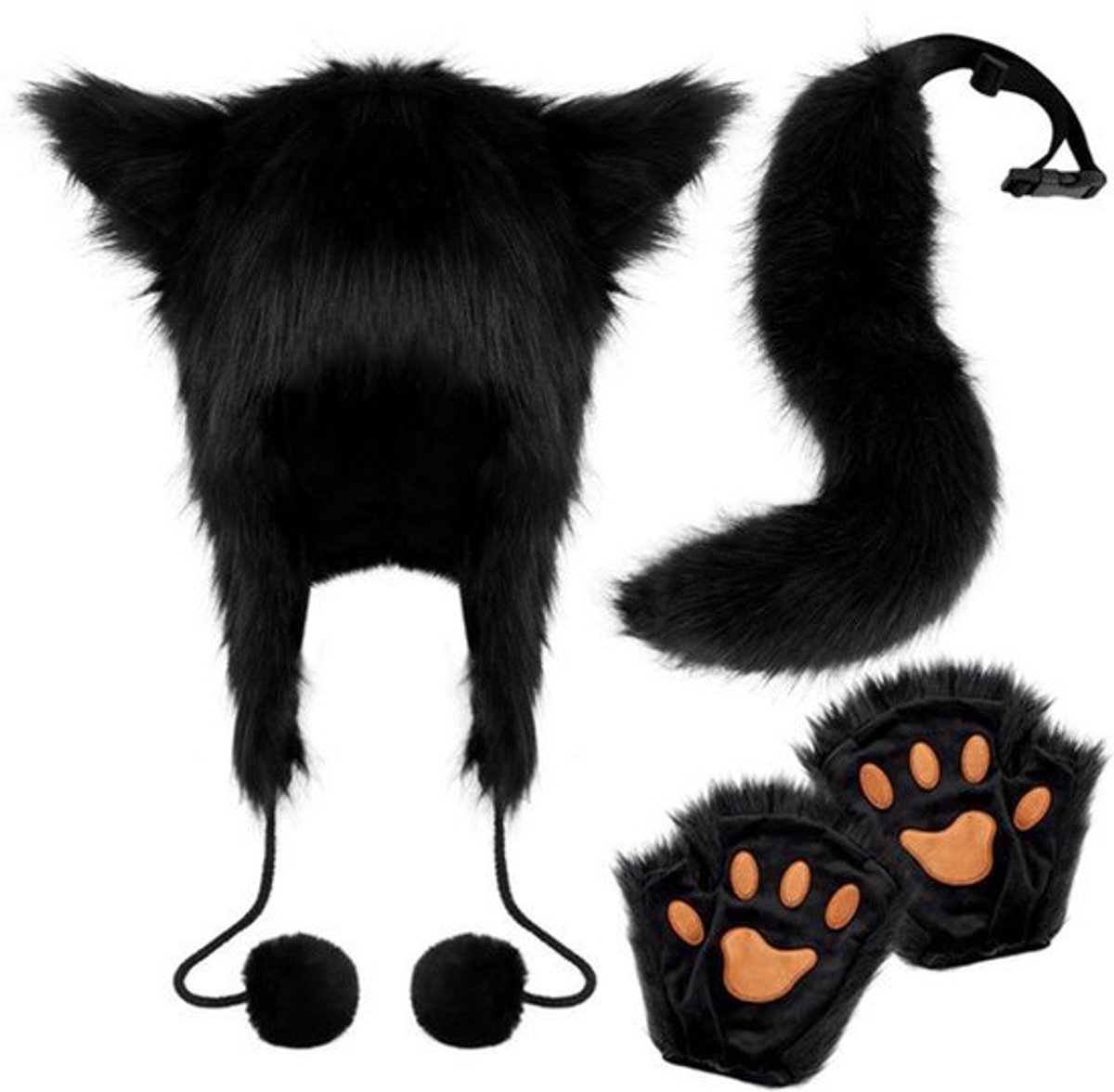 Faux Harige Vos Kostuum Set - Oren Hoofdband, Staart en Handschoenen voor Halloween