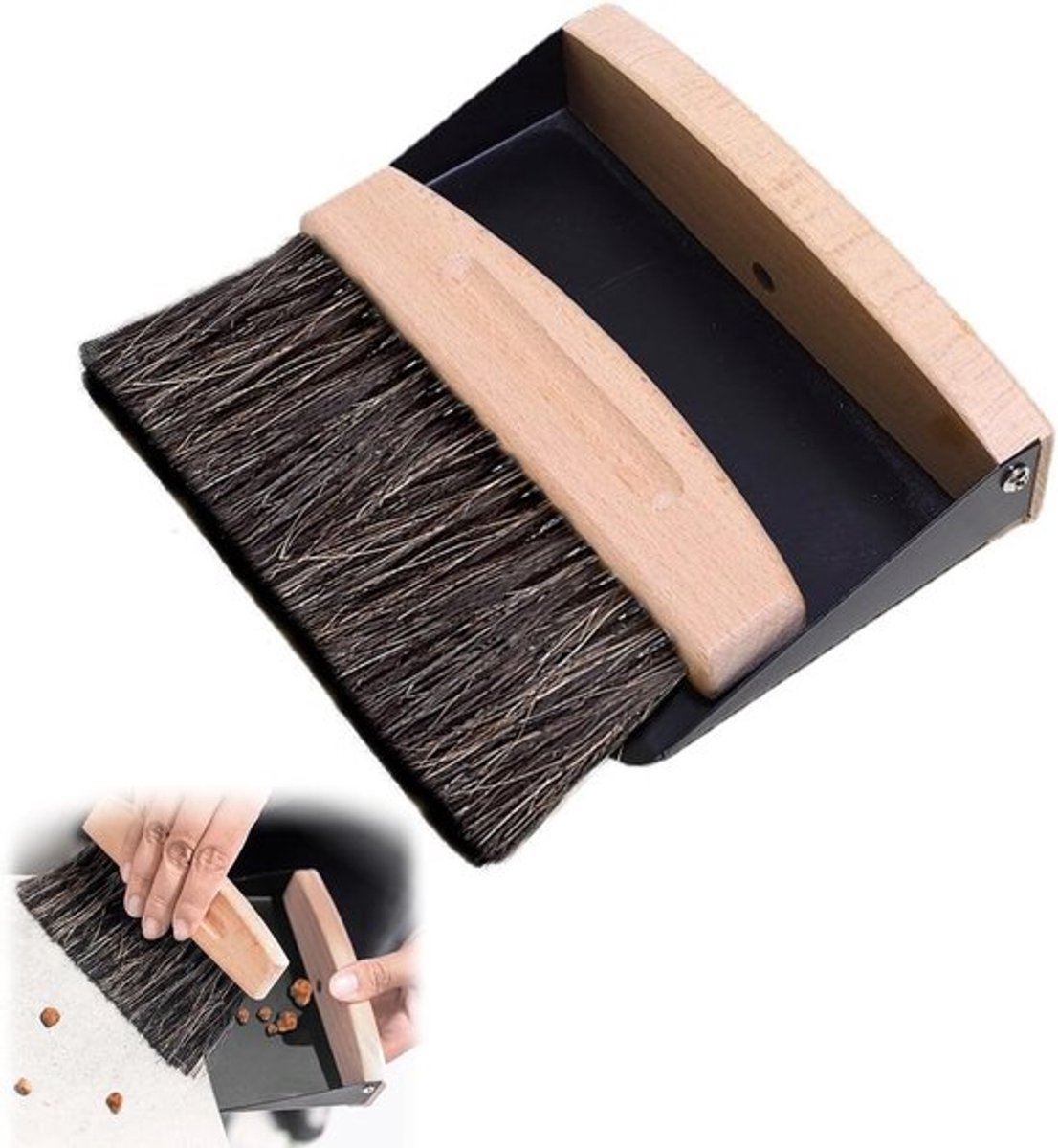 2-delige Veegset voor Tafel - Mini Veegborstel en Veegmachine - Draagbare Tafelveger voor Keuken en Woonkamer - Houtkleurig.