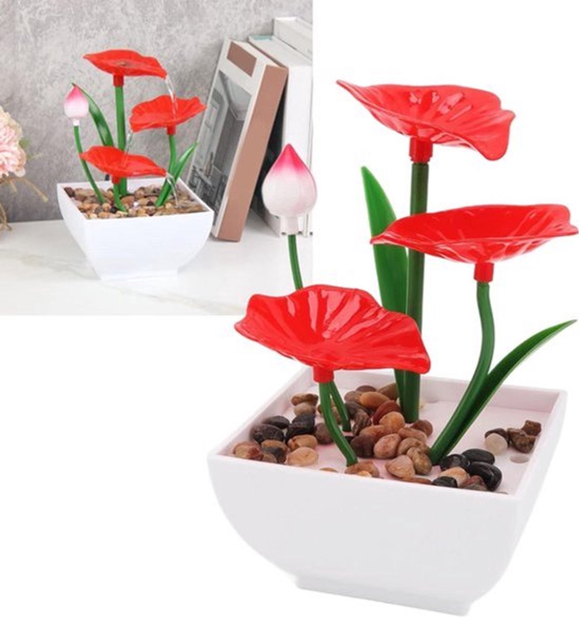 DIY Tafelblad Waterfontein met Lotusblad en Rivier Rotsen - Circulerende Waterval Decoratie voor Kantoor en Woonkamer